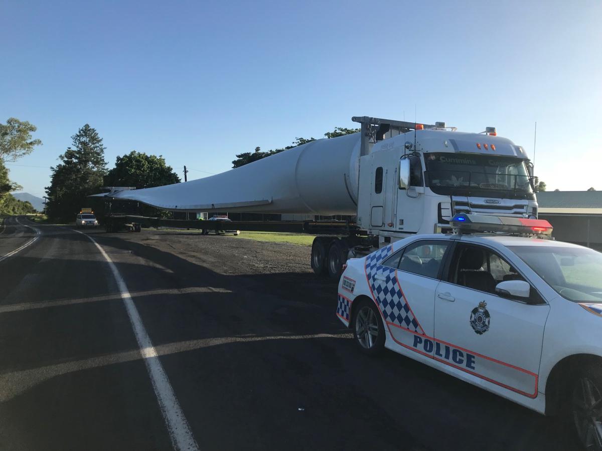 Wide load escort of a wind turbine. 